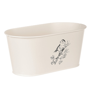 Truhlík kovový - motiv ptáčka, barva krémová