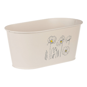 Truhlík kovový - motiv kvetoucího máku, krémový