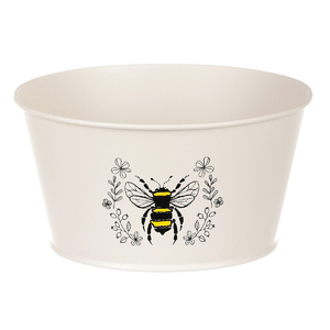 Obal kovový - nízký, motiv včelky, barva krémová