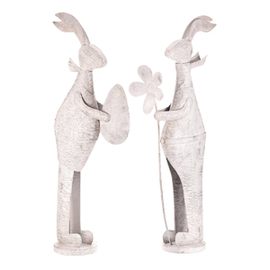 Zajíc kovový - s patinou, bílý, vel. L, mix 2, cena za 1 ks