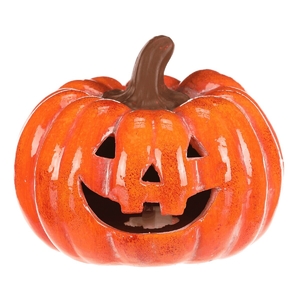 Dýně s obličejem - keramika, LED osvětlení, oranžová