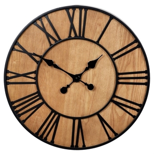 Hodiny nástěnné - pr. 60 cm, kov a MDF s jasanovou dýhou