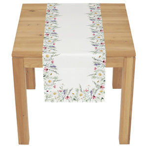 Běhoun - vzor lučních květin, bílý střed, 100 % polyester, 40 x 150 cm