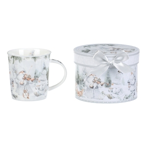 Hrnek porcelánový - 350 ml, dárkové balení, zimní krajina se skřítky