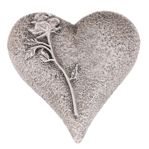 Srdce s růží - pietní dekorace, polyresin, šedá