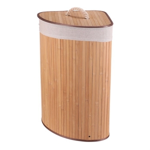 Koš prádelní - bambusový, rohový s víkem, přírodní