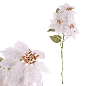 Vánoční růže - umělá řezaná, 3 květy, zlatý střed, bílá