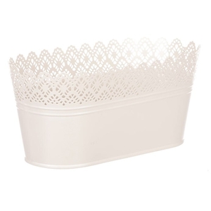 Obal kovový - truhlík, krajkový okraj, barva krémová