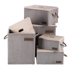 Koš prádelní - látkový s víkem, šedý, cena za sadu 5 ks