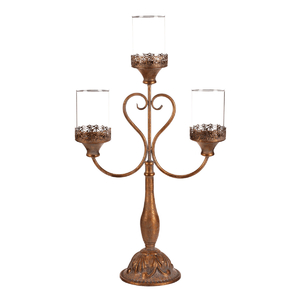 Svícen kovový - 65 cm, 3 ramena, se skly, barva zlatá