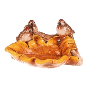 Krmítko/pítko - keramické, list s ptáčky, barva žluto-hnědá