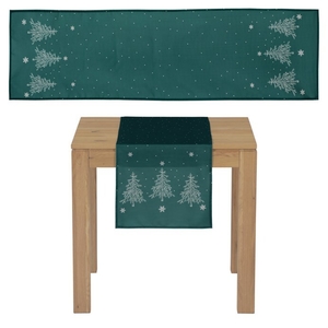 Ubrus - běhoun, motiv se stromky, 100% polyester, 40 x 150 cm, zelený