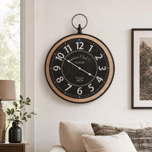 Hodiny nástěnné - pr. 58 cm, kov a dřevo, styl kapesních hodinek