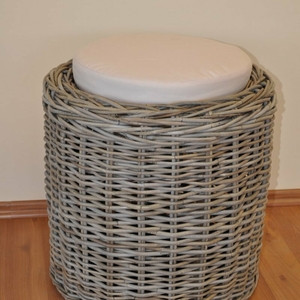 Ratanová taburetka Round ratan kubu polstr béžový