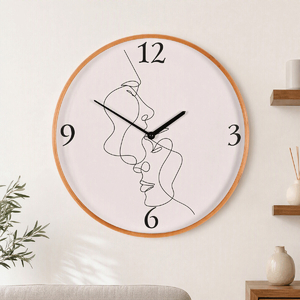 Hodiny nástěnné - pr. 40 cm, MDF a dřevěný rám, motiv tváří