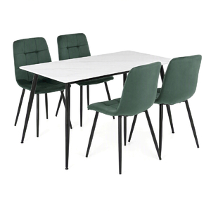 Jídelní set s 4 židlemi Capella, zelená, 130x70x76cm, keramika, dekor mramor, ASE-1049 GRN4