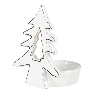 Svícen na kónickou svíčku - porcelán, se stromečkem, bílý