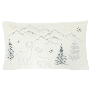 Polštář s výplní - umělá kožešina, zimní, bílo-zelený, 100% polyester, 50 x 30 cm