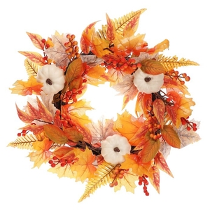 Věnec umělý - podzimní, pr. 50 cm, listí, dýně a bobule