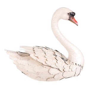 Labuť - kovová  zahradní dekorace, vel. L, barva bílá