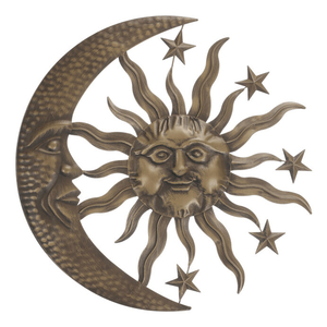 Slunce s měsícem - kovová nástěnná dekorace, měděná
