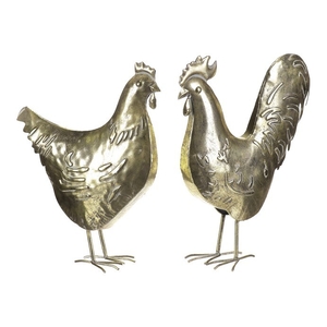 Slepice a kohout - kovová dekorace, zlatá, cena za 1 ks