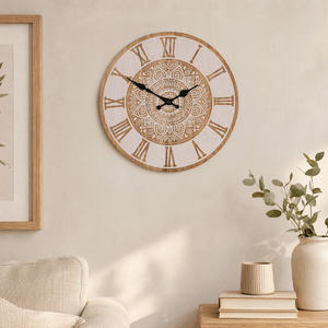 Hodiny nástěnné - pr. 34 cm, MDF, motiv mandaly
