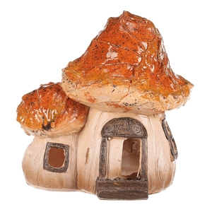 Domeček z polyresinu - houba, duo, s LED osvětlením, oranžová stříška