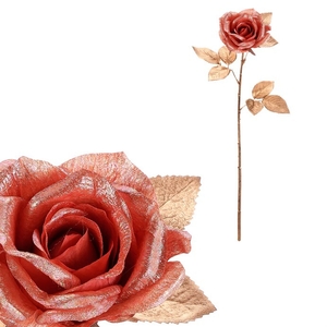 Růže - umělá řezaná, meruňková s pozlacením