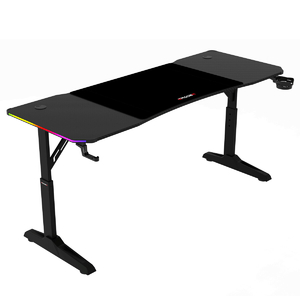 Pevný herní stůl 160x60cm, RGB LED, výběr výšky, melamin, carbon, LT-H1216 BK
