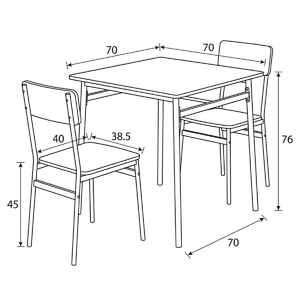 Jídelní set s 2 židlemi, 70x70x76cm, mdf, old wood, AUT-O2121 OLW2
