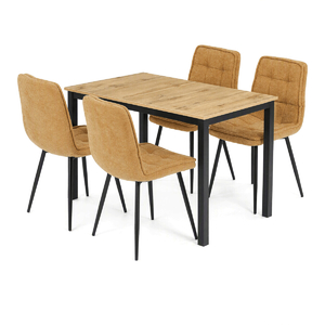 Jídelní set s 4 židlemi Leonis, žlutá, 110x70x75cm, mdf, divoký dub, ASE-1043 YEL2