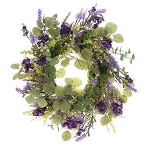 Věnec umělý - pr. 55 cm, zeleň a fialové květy