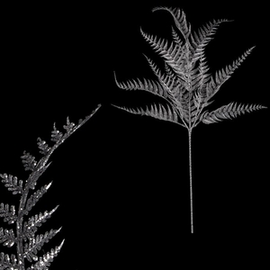 Kapradí - umělá větev, stříbrná se třpytkami