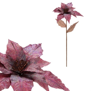 Vánoční růže - umělá řezaná, třpytivý fialový květ