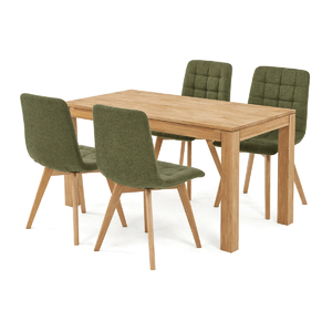 Jídelní set s 4 židlemi Deneb, zelená, 140x80x75cm, masiv, dub, ASE-1040 GRN2