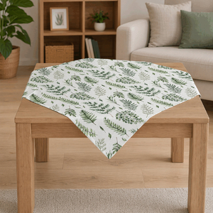 Ubrus - mix zelených listů, 100 % polyester, 80 x 80 cm