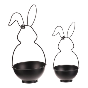 Obal na květiny - kovový, tvar zajíce, černý, cena za sadu 2 ks