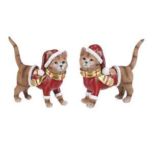 Kočka - vánoční figurka, polyresin, vel. M, červeno-hnědá, mix 2, cena za 1 ks