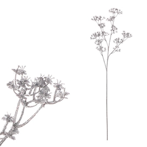 Gypsophila - umělá větev, stříbrná se třpytkami
