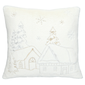 Polštář s výplní - umělá kožešina, zimní, bílo-zelený, 100% polyester, 45 x 45 cm