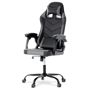 Herní křeslo, houpací mechanismus, šedá ekokůže, KA-L626 GREY