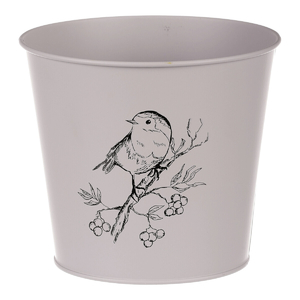 Obal kovový - motiv ptáčka, barva šedá