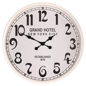 Hodiny nástěnné - pr. 60 cm, kov s patinou, bílé, grand hotel