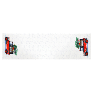 Běhoun bílý - okraje s vánočním autem, 100% polyester, 40 x 150 cm