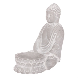 Buddha sedící - betonová soška, kalíšek na svíčku, barva šedá