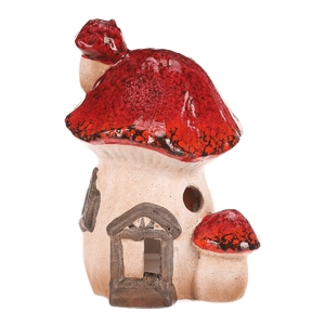 Domeček keramický - houba, s LED osvětlením, červená stříška