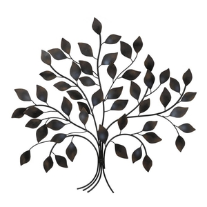 Strom kovový - nástěnná dekorace, špičaté lístky, hnědý