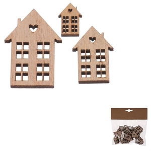 Domeček dřevěný - mix velikostí, přírodní b., cena za balení (18 ks)
