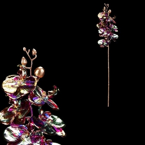 Orchidej - umělá řezaná, pozlacená, fialovo-zlatý květ